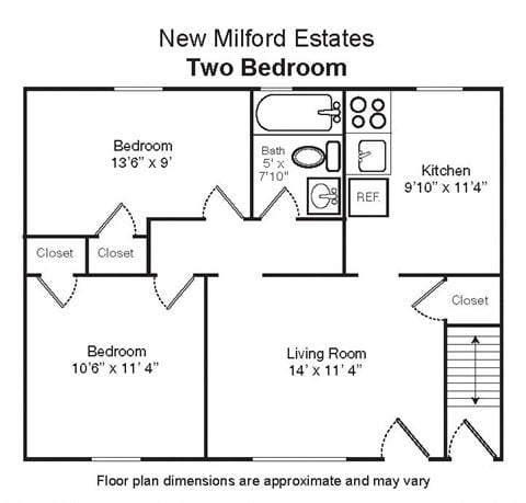 Floor plan for 2 beds, 1 bath